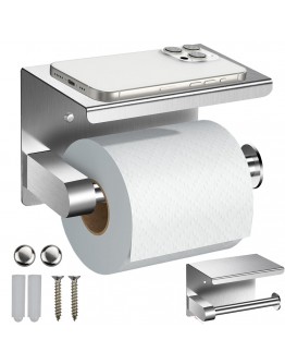 Метална поставка за тоалетна хартия с рафт за телефон за баня